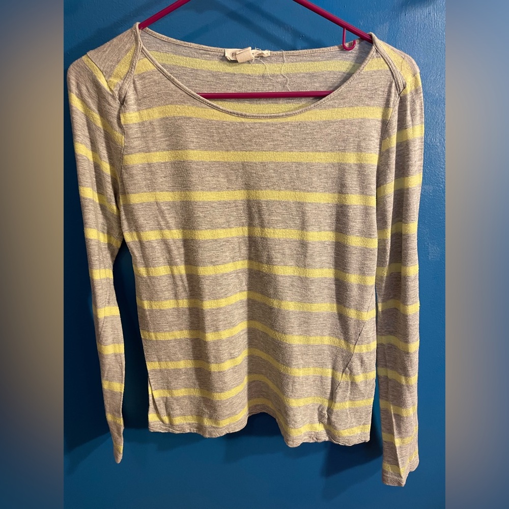 Gray and neon yellow striped long sleeve t shirt